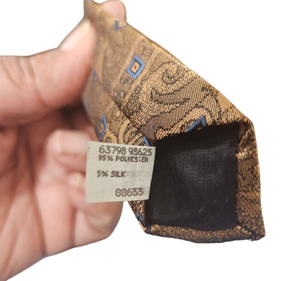 Oscar De La Renta Studio Mens Brown & Blue Paisley Pattern Tie Silk Blend - Picture 4 of 4